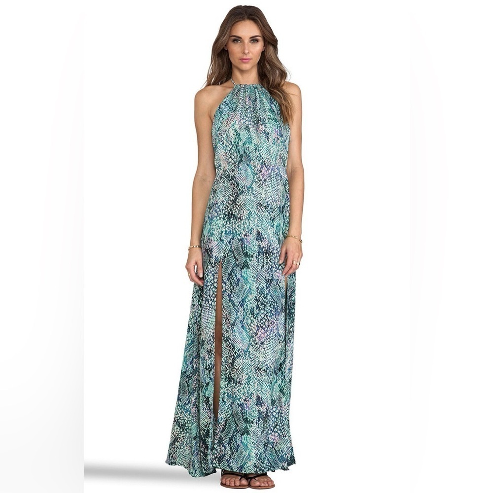 LOVERS + FRIENDS Blue Smokin Hot Print Halter Maxi Dress